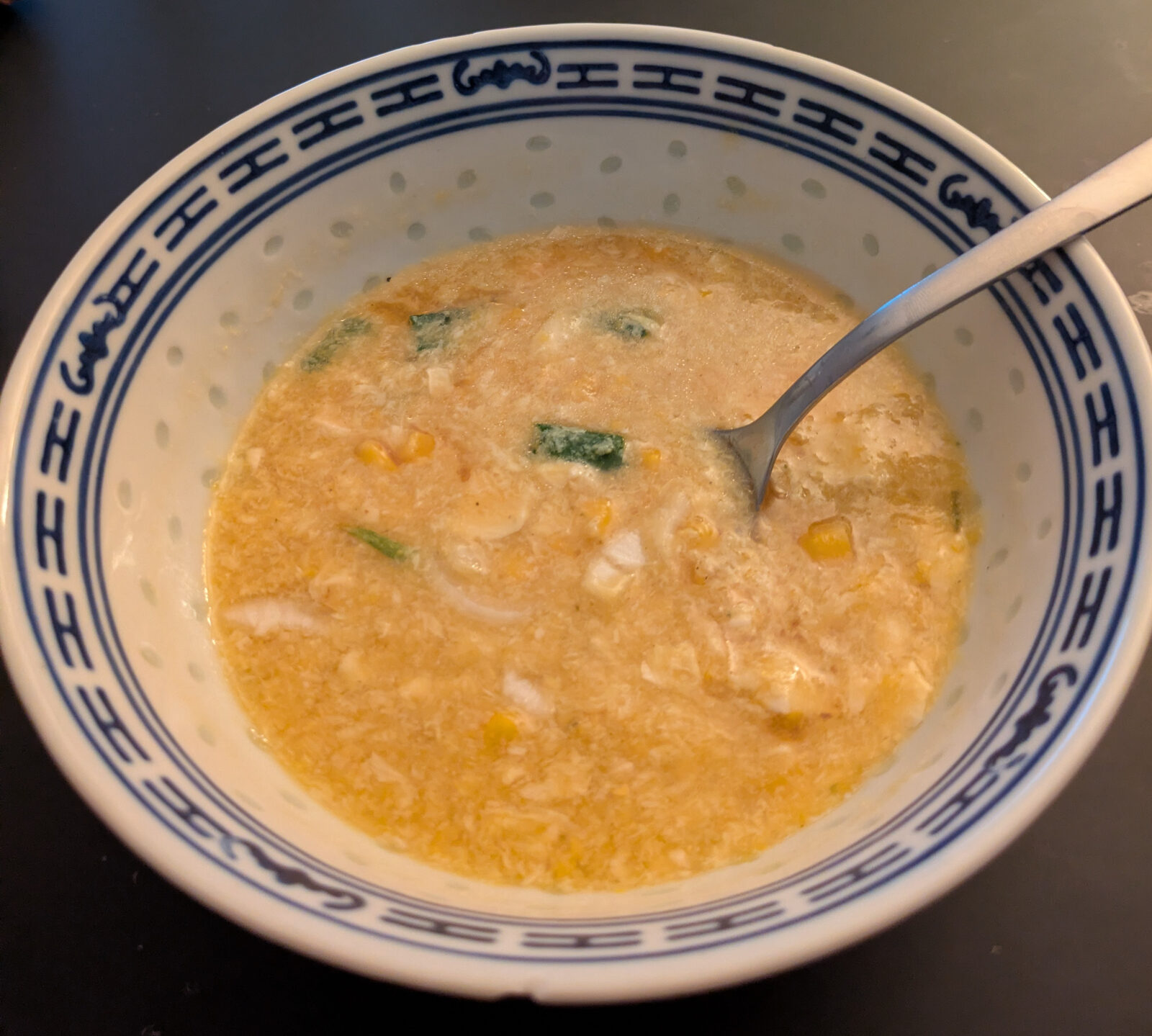 A bowl of Chinese corn soup